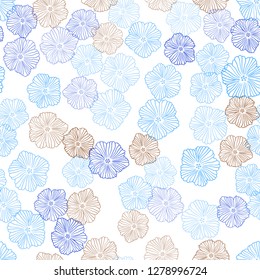 Light Blue, Yellow vector seamless elegant background with flowers. Colorful illustration with flowers in doodle style. Pattern for trendy fabric, wallpapers.