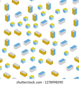 Light Blue, Yellow vector seamless, isometric pattern in square style. Glitter abstract illustration with rectangular shapes. Texture for window blinds, curtains.