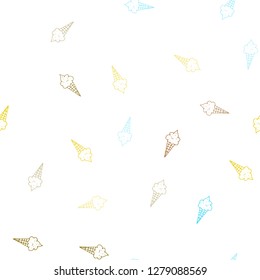 Light Blue, Yellow vector seamless template with tasty ice-cream. Decorative illustration with ice-cream on abstract template. Pattern for ad, booklets, leaflets of restaurants.