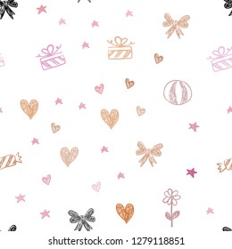 Light Blue, Yellow vector seamless backdrop in holiday style. Illustration with a gradientheart, baloon, candy, gift, star, ribbon. Pattern for new year ads.