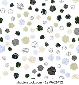 Light Blue, Yellow vector seamless elegant wallpaper with leaves, flowers. Illustration with doodles on abstract template. Template for business cards, websites.