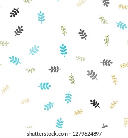 Light Blue, Yellow vector seamless doodle backdrop with leaves. Creative illustration in blurred style with leaves. Design for wallpaper, fabric makers.