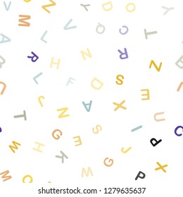 Light Blue, Yellow vector seamless texture with ABC characters. Abstract illustration with colored latin alphabet. Design for textile, fabric, wallpapers.