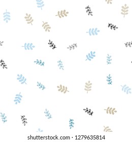 Light Blue, Yellow vector seamless elegant background with leaves. Colorful illustration in doodle style with leaves. Texture for window blinds, curtains.