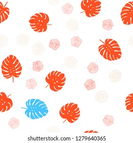 Light Blue, Yellow vector seamless elegant background with flowers, leaves. Leaves, flowers in natural style on white background. Texture for window blinds, curtains.
