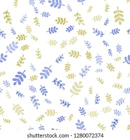 Light Blue, Yellow vector seamless abstract pattern with leaves, branches. Colorful illustration in doodle style with leaves, branches. Pattern for design of fabric, wallpapers.
