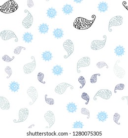Light Blue, Yellow vector seamless natural backdrop with leaves and flowers. Leaves, flowers in natural style on white background. Pattern for trendy fabric, wallpapers.