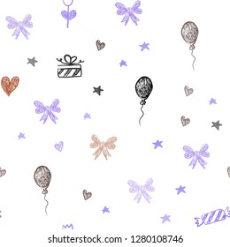 Light Blue, Yellow vector seamless layout in new year style. Abstract illustration with aheart, baloon, candy, gift, star, ribbon. Template for new year postcards.