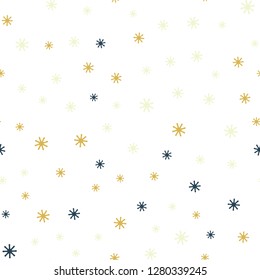 Light Blue, Yellow vector seamless background with xmas snowflakes. Colorful decorative design in xmas style with snow. Texture for window blinds, curtains.