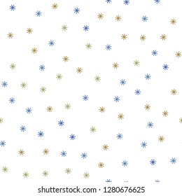 Light Blue, Yellow vector seamless texture with colored snowflakes. Glitter abstract illustration with crystals of ice. Design for textile, fabric, wallpapers.