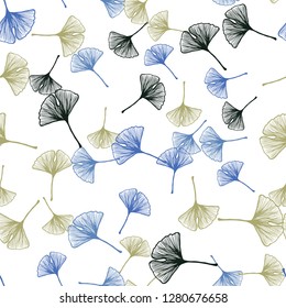 Light Blue, Yellow vector seamless elegant background with leaves. leaves on blurred abstract background with gradient. Texture for window blinds, curtains.