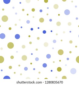 Light Blue, Yellow vector seamless cover with spots. Blurred decorative design in abstract style with bubbles. Pattern for design of window blinds, curtains.