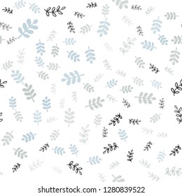 Light Blue, Yellow vector seamless elegant pattern with leaves, branches. Sketchy doodles on white background. Template for business cards, websites.