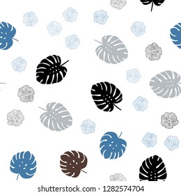 Light Blue, Yellow vector seamless elegant wallpaper with flowers, leaves. Colorful illustration in doodle style with leaves, flowers. Template for business cards, websites.