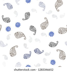 Light Blue, Yellow vector seamless doodle pattern with leaves and flowers. Doodle illustration of leaves and flowers in Origami style. Template for business cards, websites.