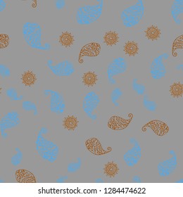 Light Blue, Yellow vector seamless elegant template with leaves and flowers. Colorful illustration in doodle style with leaves, flowers. Pattern for colorful books and pages for kids.