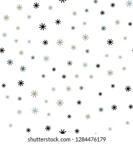 Light Blue, Yellow vector seamless background with xmas snowflakes. Shining colorful illustration with snow on abstract template. Texture for window blinds, curtains.