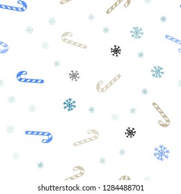 Light Blue, Yellow vector seamless texture with xmas sweets, candies.