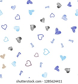 Light Blue, Yellow vector seamless texture with words LOVE YOU, hearts. Illustration with phrase LOVE YOU, hearts for valentine's day. Pattern for design of fabric, wallpapers.