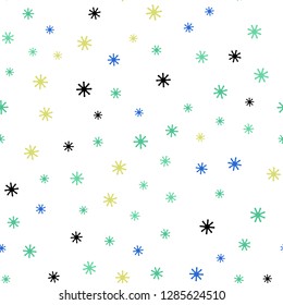 Light Blue, Yellow vector seamless layout with bright snowflakes. Shining colorful illustration with snow in christmas style. Design for textile, fabric, wallpapers.