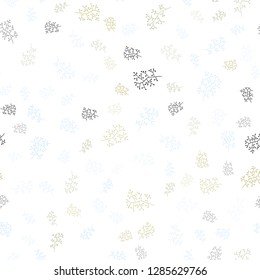 Light Blue, Yellow vector seamless natural backdrop with leaves, branches. Colorful illustration in doodle style with leaves, branches. Pattern for trendy fabric, wallpapers.