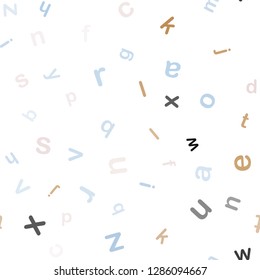 Light Blue, Yellow vector seamless background with signs of alphabet. Blurred design in simple style with signs of alphabet. Design for textile, fabric, wallpapers.