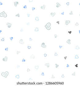 Light Blue, Yellow vector seamless cover with Shining hearts. Blurred decorative design in doodle style with hearts. Design for ad, poster, banner of Valentine Day.