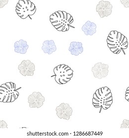 Light Blue, Yellow vector seamless natural artwork with flowers, leaves. Creative illustration in blurred style with leaves, flowers. Design for textile, fabric, wallpapers.