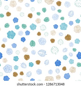 Light Blue, Yellow vector seamless doodle template with leaves, flowers. Brand new colored illustration with leaves and flowers. Design for wallpaper, fabric makers.