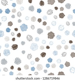 Light Blue, Yellow vector seamless doodle pattern with leaves, flowers. Shining colored illustration with leaves and flowers. Template for business cards, websites.