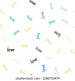 Light Blue, Yellow vector seamless template with text LOVE YOU. Colorful illustration with quote LOVE YOU in celebration style. Texture for window blinds, curtains.
