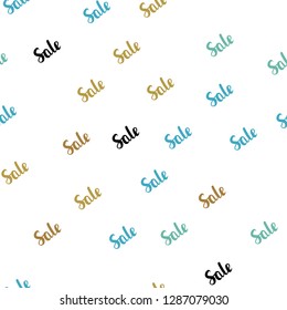 Light Blue, Yellow vector seamless template with selling words. Abstract illustration with colorful gradient symbols of sales. Backdrop for mega promotions, discounts.