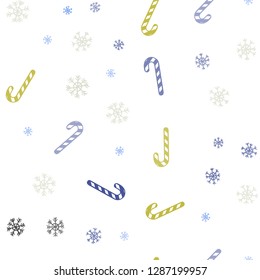 Light Blue, Yellow vector seamless background with tasty xmas sweets.