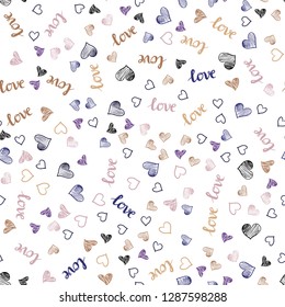 Light Blue, Yellow vector seamless template with text LOVE YOU, hearts. Romantic illustration with colorful phrase LOVE YOU, hearts. Pattern for trendy fabric, wallpapers.