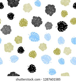 Light Blue, Yellow vector seamless doodle texture with flowers, leaves. Illustration with doodles on abstract template. Pattern for trendy fabric, wallpapers.