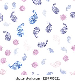 Light Blue, Yellow vector seamless doodle background with leaves and flowers. Abstract illustration with leaves, flowers in doodles style. Template for business cards, websites.