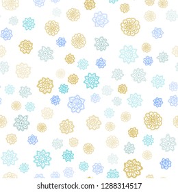 Light Blue, Yellow vector seamless pattern with christmas snowflakes. Modern geometrical abstract illustration with crystals of ice. Template for business cards, websites.