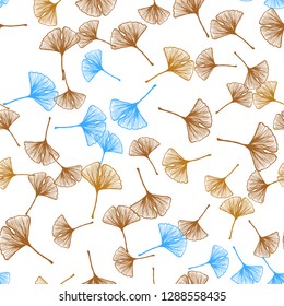 Light Blue, Yellow vector seamless doodle layout with leaves. A vague abstract illustration with leaves in doodles style. Pattern for design of fabric, wallpapers.