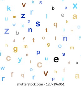 Light Blue, Yellow vector seamless background with signs of alphabet. Shining colorful illustration with isolated letters. Template for business cards, websites.