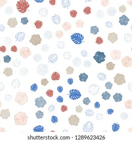 Light Blue, Yellow vector seamless elegant wallpaper with leaves, flowers. Sketchy doodles on white background. Texture for window blinds, curtains.