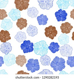 Light Blue, Yellow vector seamless abstract backdrop with flowers. Colorful illustration with flowers in doodle style. Texture for window blinds, curtains.