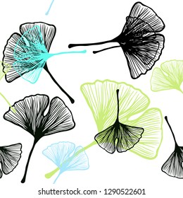 Light Blue, Yellow vector seamless abstract design with leaves. Doodle illustration of leaves in Origami style with gradient. Texture for window blinds, curtains.