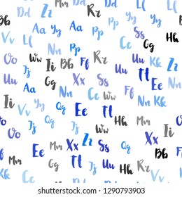 Light Blue, Yellow vector seamless pattern with ABC symbols. Shining colorful illustration with isolated letters. Pattern for design of fabric, wallpapers.