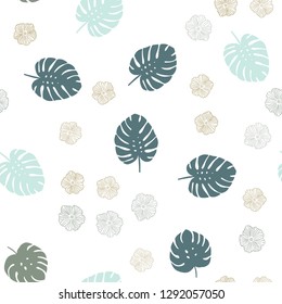Light Blue, Yellow vector seamless abstract backdrop with flowers, leaves. Abstract illustration with leaves, flowers in doodles style. Design for wallpaper, fabric makers.