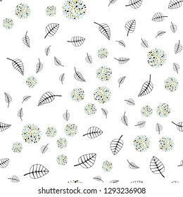 Light Blue, Yellow vector seamless doodle pattern with leaves, flowers. Creative illustration in blurred style with leaves, flowers. Pattern for design of fabric, wallpapers.