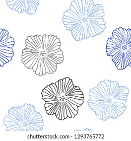 Light Blue, Yellow vector seamless doodle layout with flowers. Sketchy doodle flowers on white background. Pattern for trendy fabric, wallpapers.