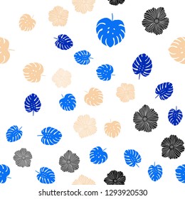 Light Blue, Yellow vector seamless abstract background with flowers, leaves. Modern abstract illustration with leaves and flowers. Texture for window blinds, curtains.