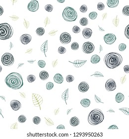 Light Blue, Yellow vector seamless doodle texture with leaves and flowers. Colorful illustration in doodle style with leaves, flowers. Texture for window blinds, curtains.