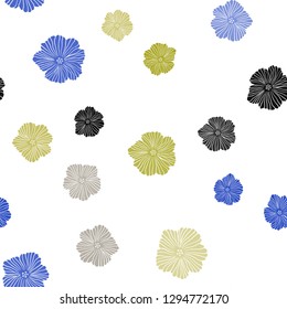 Light Blue, Yellow vector seamless abstract backdrop with flowers. Colorful illustration with flowers in doodle style. Template for business cards, websites.