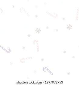 Light Blue, Yellow vector seamless texture with xmas sweets, candies.